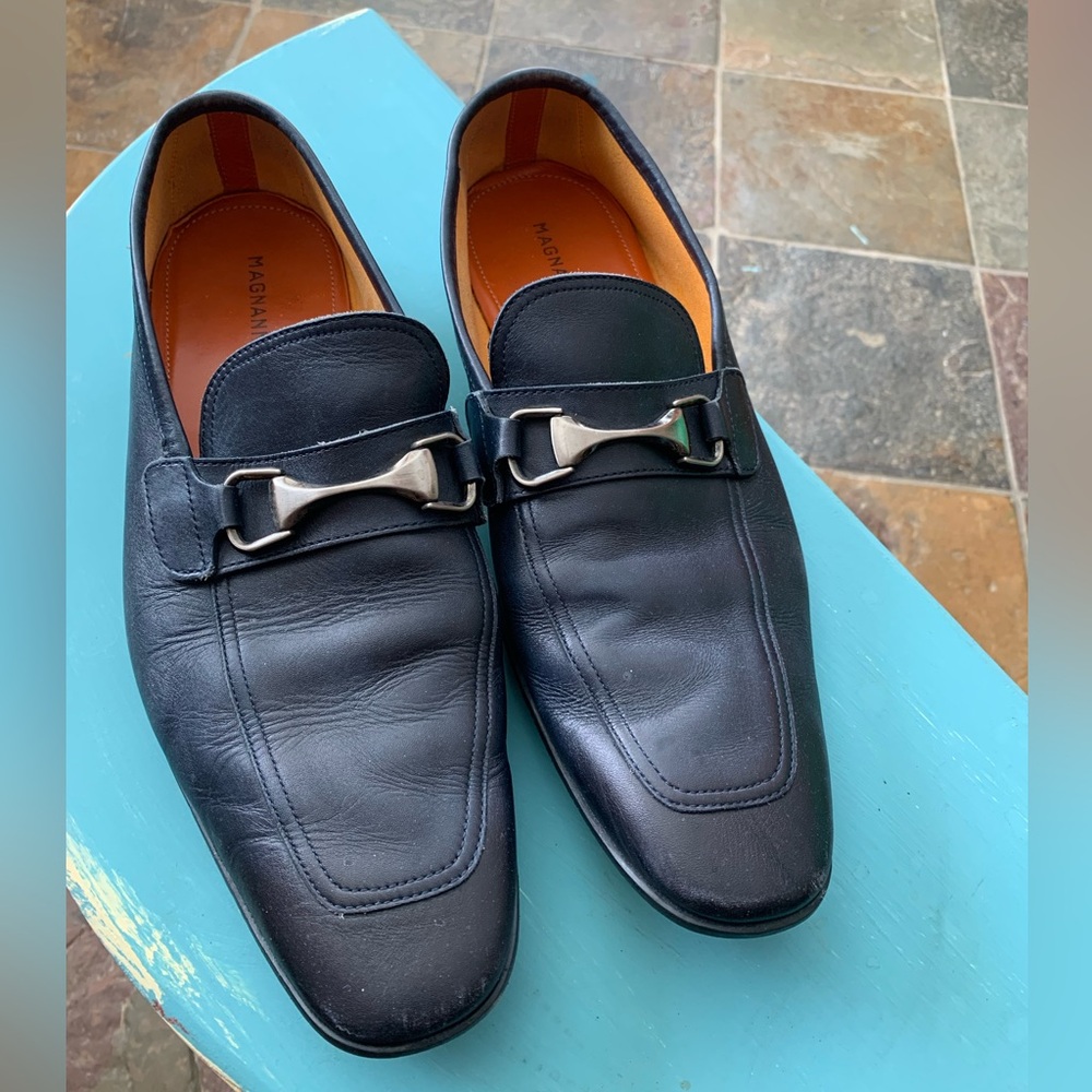 Magnanni Blue Leather Slip-On Loafers with Silver Accent
